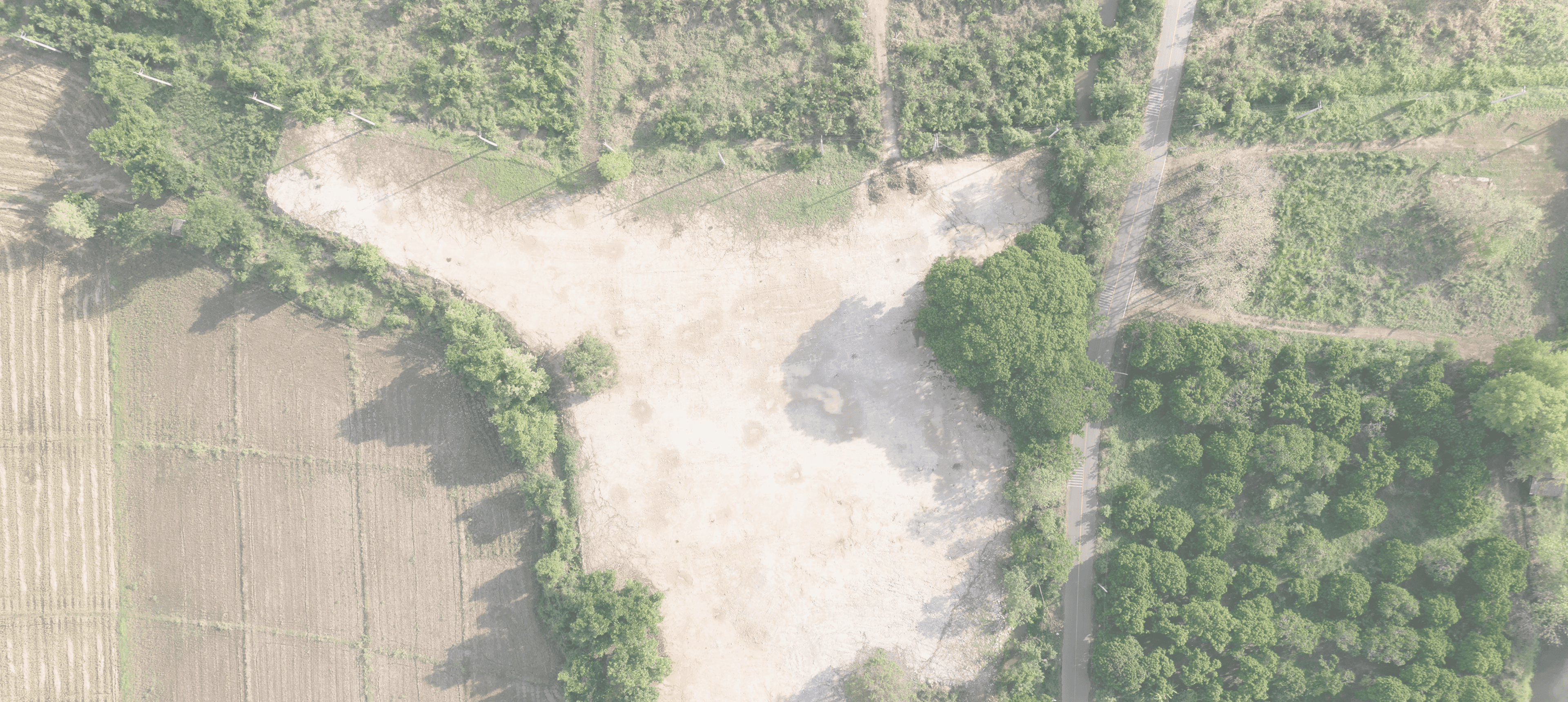 Aerial view of fields and greenery.